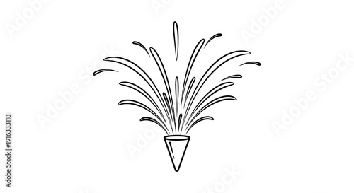 Simple line drawing of a fountain firework exploding from a cone base