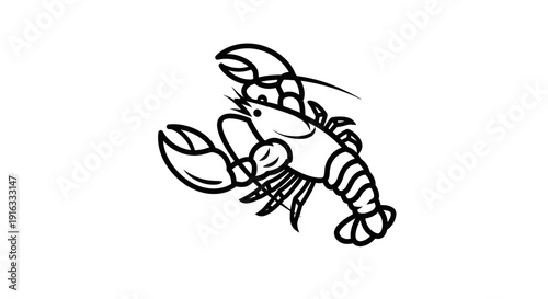 Simple Line Drawing of a Lobster, Seafood Icon, Vector Illustration
