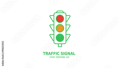 Traffic Signal Icon: Stop, Prepare, Go - Red, Yellow, Green Lights