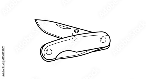Simple Line Drawing of a Folding Pocket Knife, Isolated on White Background