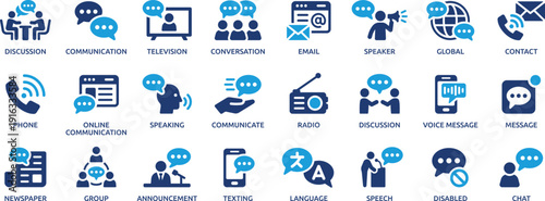 Communication And Messaging Blue Icon Set Chat Email Phone Conversation Media Symbols