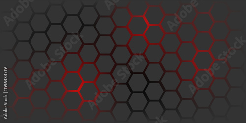 Abstract futuristic dark Metallic Hexagons with Glowing red light, 3D Rendering. vector illustration