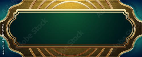 Luxury Islamic golden frame on dark green and teal background