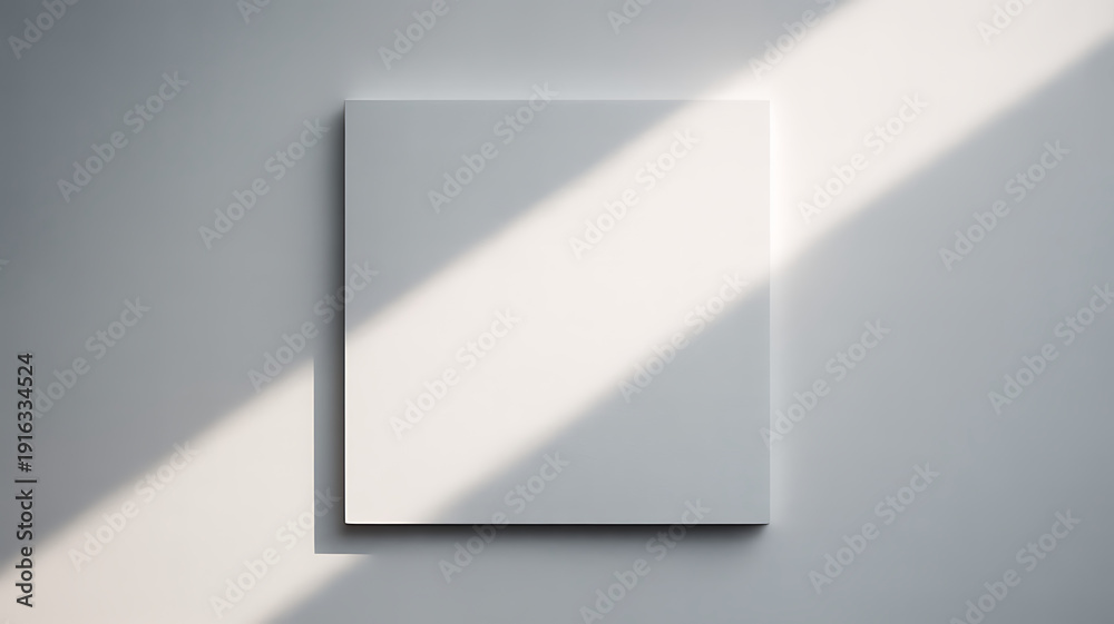 Fototapeta premium Modern Square White Canvas Frame Mockup with Dramatic Diagonal Sunlight Shadow
