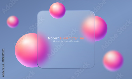 Light glass morphism square panel with pink gradient spheres