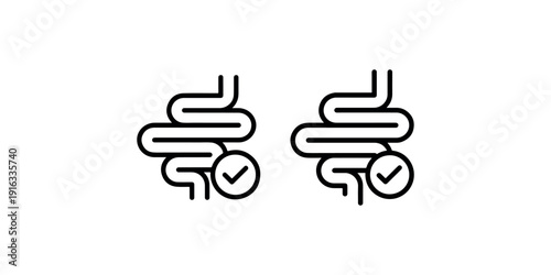 Healthy intestine checkmark icon vector. human digestive system with tick symbol. good gut health sign for medical illustration