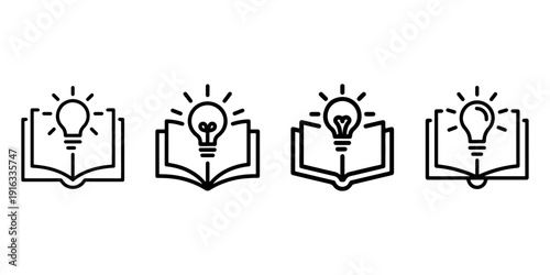 Open book with light bulb icon vector. education and idea concept illustration. knowledge and learning symbol, creative inspiration