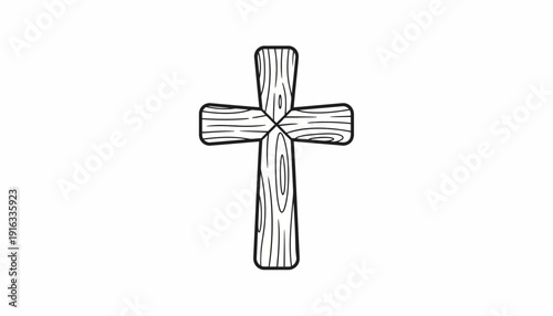 Rustic Wooden Cross Icon, Hand Drawn Christian Symbol