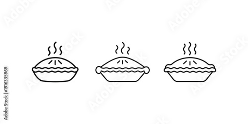 Hot delicious dessert pie icon vector in outline flat style, for bakery and food, black stroke on white background