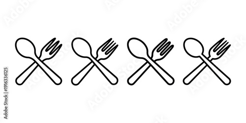 Spoon and fork crossed line icon set vector, restaurant cutlery sign isolated on white background, cooking utensil symbol
