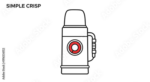Simple Crisp Thermos Flask Icon, Vintage Style, Isolated White Background