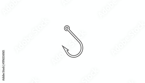 Simple Fishing Hook Icon Line Art Isolated on White Background