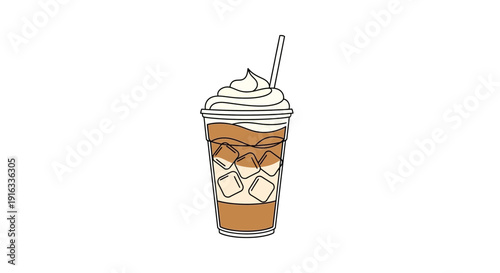 Refreshing Iced Coffee with Whipped Cream and Straw in a Clear Plastic Cup