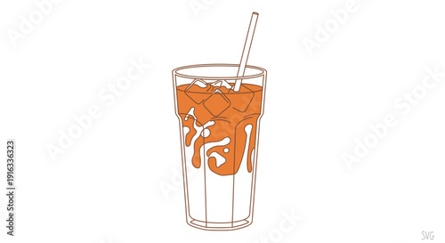 Refreshing Iced Drink with Swirls of Orange and White, Served with a Straw