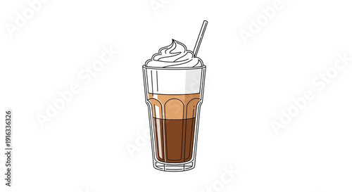 Refreshing Iced Coffee with Whipped Cream and Straw in Tall Glass