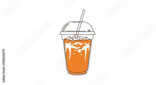 Refreshing Iced Thai Tea in a Clear Plastic Cup with Straw and Lid