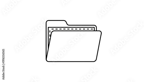 Open Folder Icon with Documents, Simple Line Art, Graphic Resource for Organization and Data