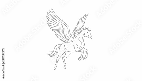 Pegasus Flying Horse Outline Drawing, Mythical Creature, Fantasy Art