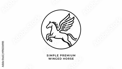 Pegasus Logo: Simple Premium Winged Horse Icon in Circle, Mythical Creature Symbol