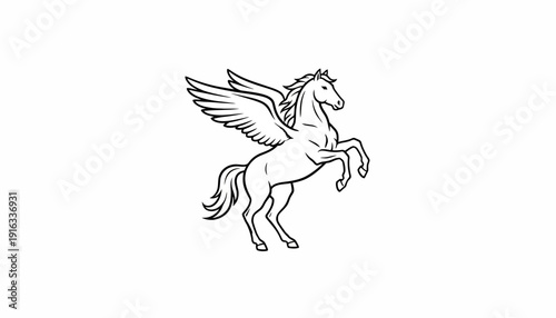 Pegasus Mythical Winged Horse Line Art Drawing - White Background