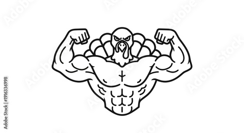 Muscular Turkey Bodybuilder Flexing Biceps, Funny Thanksgiving Fitness Concept