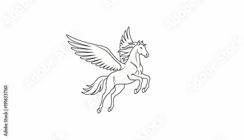 Mythical Pegasus Horse Flying with Wings - Line Art Illustration