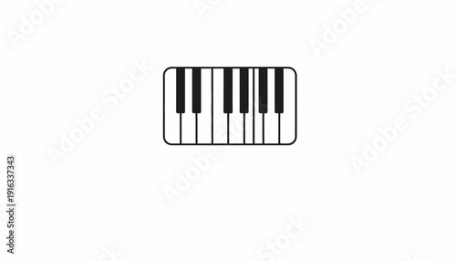 Minimalist piano keyboard icon, simple black and white musical instrument graphic
