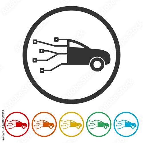 Car diagnostics test service icon. Set icons in color circle buttons