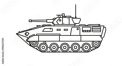 Modern Armored Fighting Vehicle - Line Art Illustration