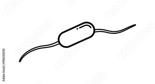 Line Art Illustration of a Bacterium with Flagella