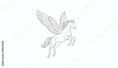 Majestic Pegasus Horse Flying with Wings - Mythical Creature Line Art