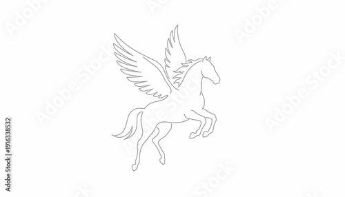 Majestic Pegasus Horse Outline, Mythical Creature, Winged Horse Illustration
