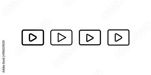 Four media player buttons with triangle play symbol inside rounded rectangular shape for video or audio playback controls