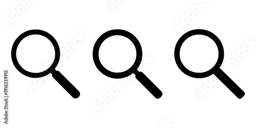 Magnifying glass icon set for search and zoom interface design elements in vector format isolated on white background simple loupe symbol collection