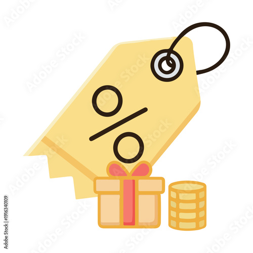 Discount Tag with Gift and Coins