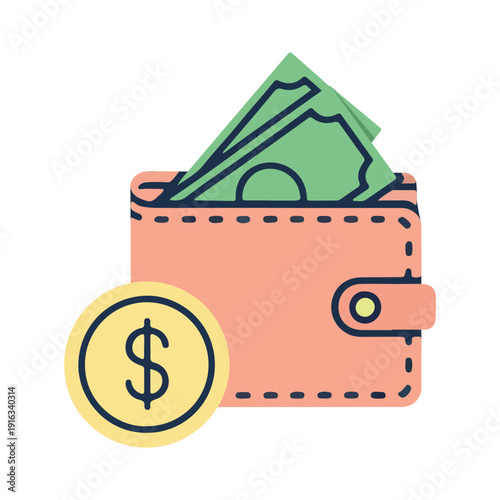 Wallet With Cash and Coin Icon