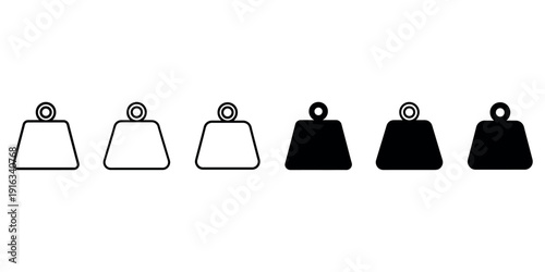 Heavy metal weight icons set in various line and solid black styles for gym fitness equipment mass measurement and industrial scales weighing concepts art