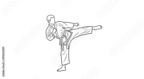 Karate fighter performing a side kick in a dojo, dynamic martial arts action