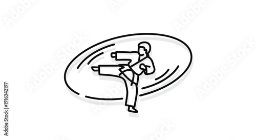 Karate Fighter Performing Kick in Dynamic Motion, Martial Arts Silhouette
