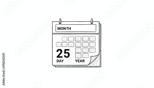 Hand-drawn calendar page with date 25 highlighted, symbolizing planning and deadlines