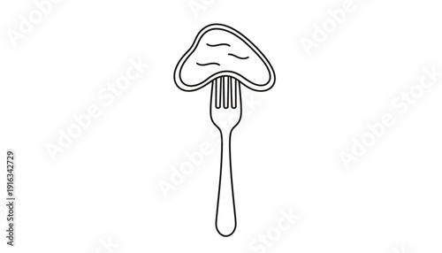 Fork holding a pancake or crepe with a wavy top, minimalist line art