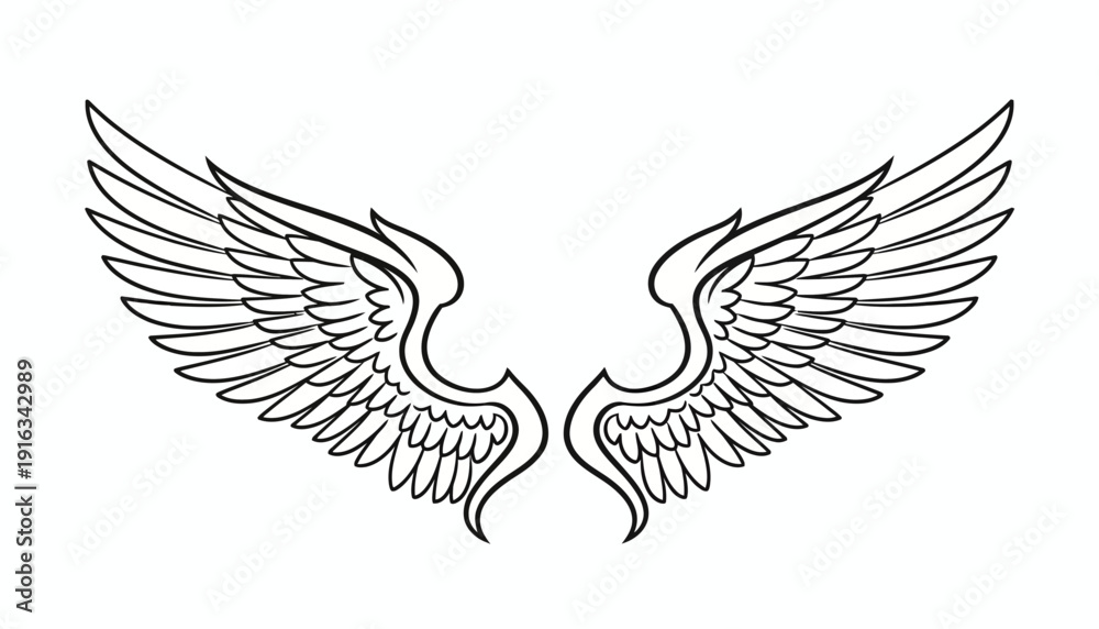 Obraz premium Elegant Angel Wings Outline Illustration, Symbol of Freedom and Protection