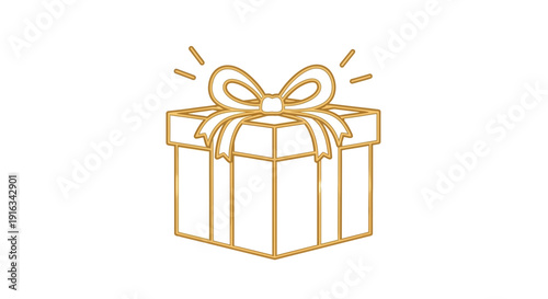 Golden Gift Box with Ribbon and Sparkles - Surprise Present Icon