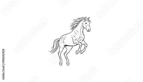 Dynamic Horse Rearing Line Art Illustration - Powerful Equine Energy