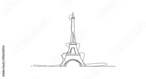 Eiffel Tower Continuous Line Drawing, Paris Landmark, Minimalist Art