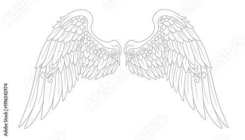 Elegant Angel Wings Line Art Illustration - Heavenly, Spiritual, Fantasy Design Element