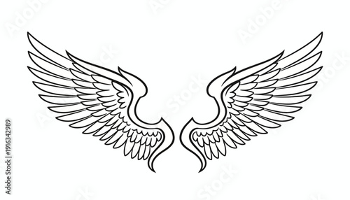 Elegant Angel Wings Outline Illustration, Symbol of Freedom and Protection
