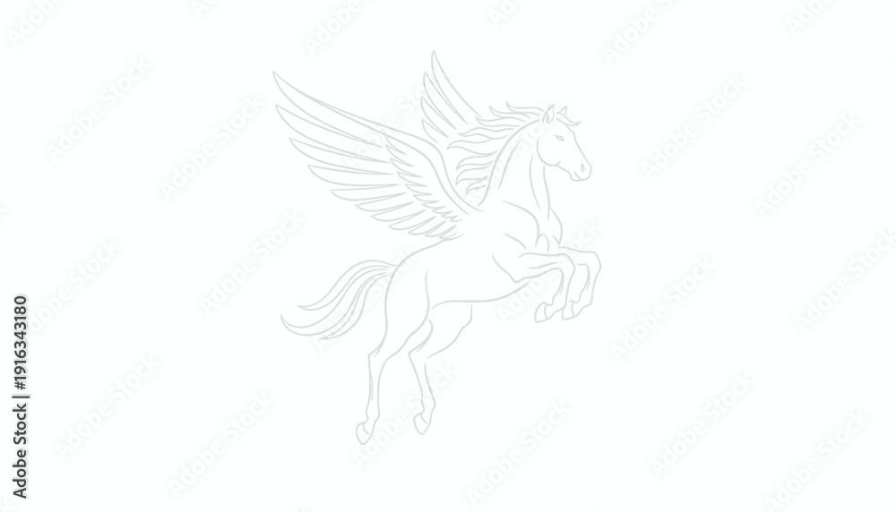 Obraz premium Elegant Pegasus Horse Outline Drawing, Mythical Creature, White Background