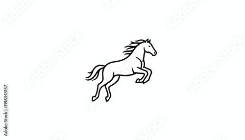 Elegant Line Art Horse Galloping Freely, Minimalist Black and White Animal Illustration