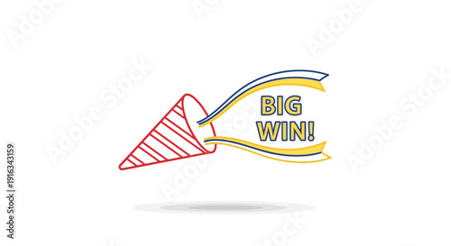 Confetti Popper Exploding with "BIG WIN!" Banner - Celebration and Success Concept